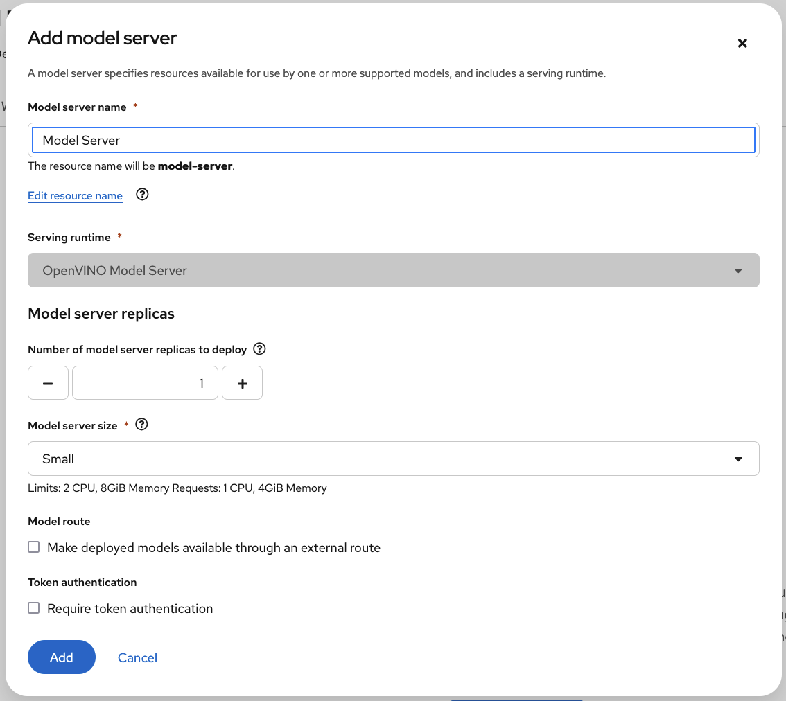 Create model server form
