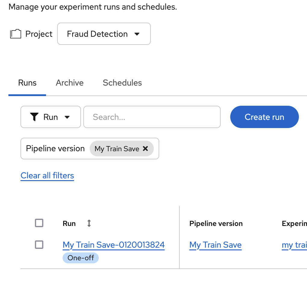 View runs for selected pipeline